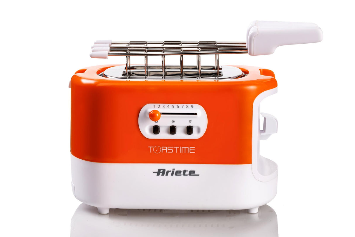 Ariete 159 Toastime - Tostapane con Pinze per 2 fette di pane - 9 Gradi di Doratura - 700 Watt - Bianco e Arancio