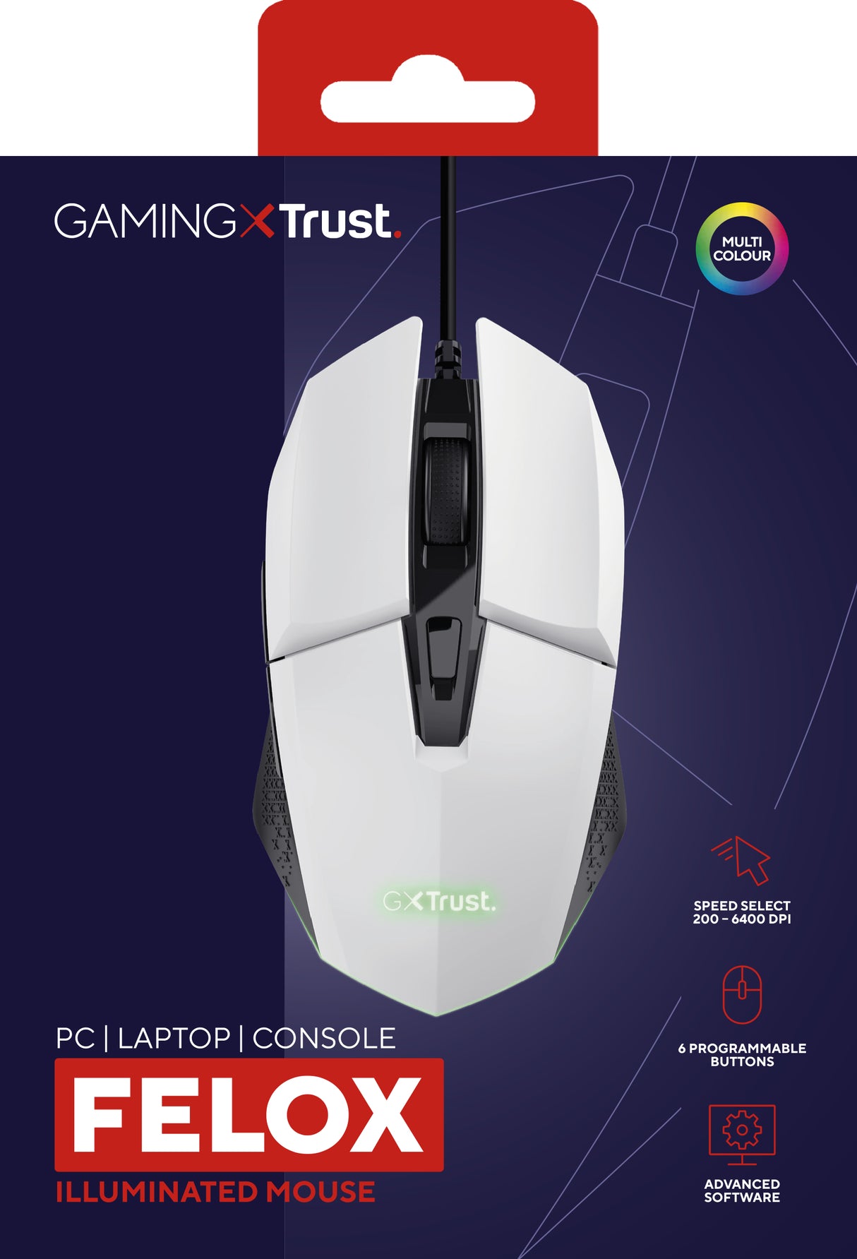 Trust GXT 109W Felox mouse Gaming Mano destra USB tipo A Ottico 6400 DPI